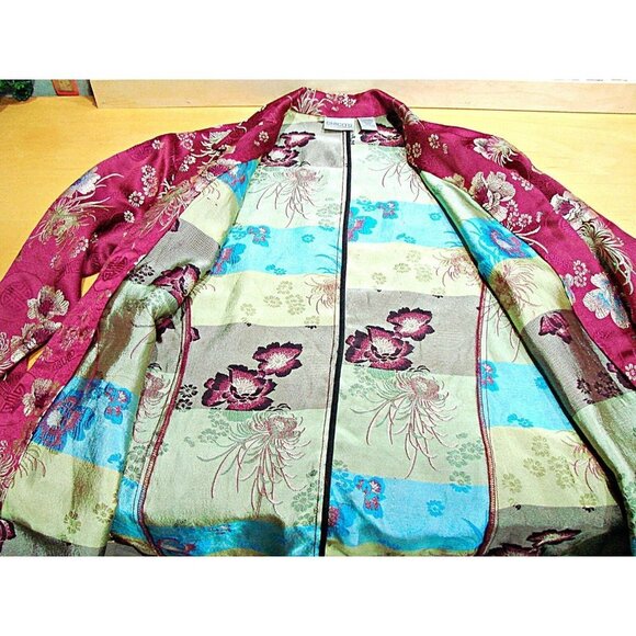 Chicos Burgundy Wine Floral Asian Inspired Collared Blazer Jacket Size 0 XS 4/6 - Picture 10 of 11